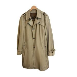 Glen Eagle Men's Tan Trench Overcoat Faux Fur Lined Classic Vintage 44L